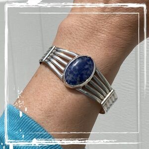 Signed - Sterling Silver and Sodalite Cuff Bracelet